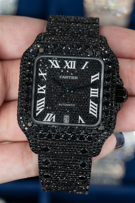 black cartier watch with diamonds|moist night diamond watch cartier.